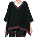 Tuckernuck  One Size Black Red Green Stripe Camden V Neck Sweater Knit Poncho Photo 2