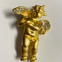 Angel Cherub with Rhinestone on Wings Brooch Pin Gold Tone Vintage Photo 6