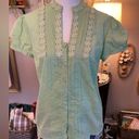 Caribbean Joe  cotton button down top with cap sleeves, pin tucks & lace trim. Photo 0