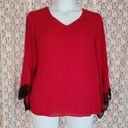 Est. 1946  red black bell sleeve blouse with lace detail Photo 0