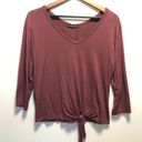 Kim And Cami  Tie Front 3/4 Sleeve Tee Maroon medium Photo 0