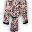 Linea Donatella Vintage  Pastel Pink Black Florals Trim Stretchy Robe Large Photo 6