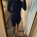 LAST ONE "Just Right" Navy Blue Long Sleeve Top & Biker Shorts Activewear Set Photo 3