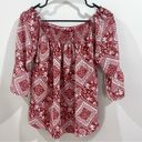 Potter’s Pot Rust and white print on or off shoulder top size small Photo 0