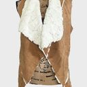 onetheland  Vegan Suede Tan Faux Fur Open Vest with Pockets Small |‎ EUC Photo 0