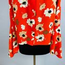 Carmen Marc Valvo  Orangey Red Happy Floral Print Bell Sleeve Women's 6 Top Photo 5