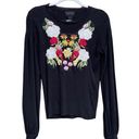 Magaschoni  Floral Embroidered Sweater Black Size Medium Sz M Long Sleeve New Photo 0