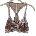 Free People  Size Large Brown Blue Lace Wild Roses Racerback Bralette Top Photo 0