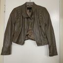 BCBGMAXAZRIA  taupe brown real leather full zip cropped moto jacket size small Photo 2