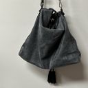 Moda Luxe Leather Hobo Purse Leather blue floral lining Zip Closure Black Grey Photo 3