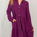 White Birch NWT  Frayed Hem Button Front linen blend Tunic Dress Purple Small Photo 0