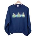 Jerzees Vintage  Navy Blue Cardinal Birds Christmas Trees Crewneck Sweatshirt XL Photo 0