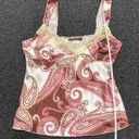 Y2k vintage cami top paisley print white brown pink boho beaded large Multiple Photo 5