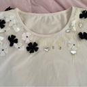 Miusol white beaded floral rhinestone bohemian puff sleeves blouse, size M Size M Photo 7