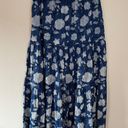 Rahi Pierre Floral Tiered High Rise Pleated Boho Cotton Maxi Skirt Blue Size L Photo 7