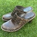 Frye Charlotte chocolate brown leather studded slip on wedge mules 7 Photo 14