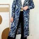 Vintage Blue  Abstract Printed Cotton Long Collared House Duster Blazer Trench Photo 2