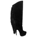 Christian Louboutin  Interlopa 160 Black Suede Fringe Platform Knee High Boots Photo 3