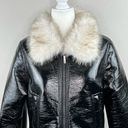 Unreal Fur Wet Look Aviator Biker Jacket Faux Leather & Fur Black Size Small NWT Photo 3