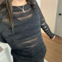 BCBG MaxAzria Black Crochet Long Sleeve Crewneck Sweater Photo 1