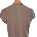 Mango  Womens Top Brown Striped Button Front Band Collar Puff Sleeve Shirt Photo 8