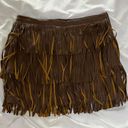 Faux Leather Fringe Tiered Cowboy Miniskirt Brown Photo 0