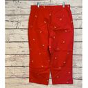 L.L.Bean  Ladies Red Cropped Cotton Pants with Embroidered Yellow Labs-14 Photo 2