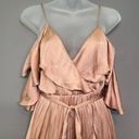 Bardot  Dress Womens 6 Bea Cold-Shoulder Ruffle Wrap Biscotti Dusty Pink Satin Photo 12