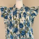Tuckernuck  Blue Floral Flutter Sleeve Smocked Cotton Blouse NWT Size XL Photo 4