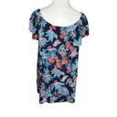 J.Jill  Love Linen Sarasa Womens Ruffled Tropical Print Top‎ Navy Blue Size Large Photo 7