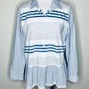 DKNY Peplum Top MEDIUM Ruffle Hem Blue & White Striped Half Button Long Sleeve Photo 1