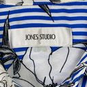 Jones Studio  Blue & White Striped Floral Long Sleeve Button Up Blouse Size 2X Photo 2