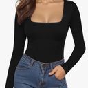 MANGOPOP Women's Square Neck Long Sleeve Tops Bodysuit Photo 1