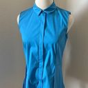 Akris EUC  Sleeveless Collared Cotton Blouse‎ Women S Concealed front Blue Photo 1