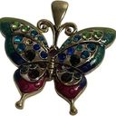 Multi Colored Enamel Gold Tone Butterfly with Multi Colored Rhinestone Pendant Photo 0