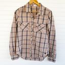 Roxy  Tan Plaid Button Shirt Photo 1