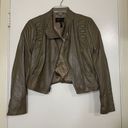 BCBGMAXAZRIA  taupe brown real leather full zip cropped moto jacket size small Photo 0