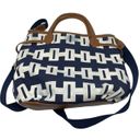 Tommy Hilfiger Navy Faux Leather Brown Trim Tote Handbag Crossbody Photo 4