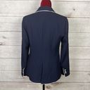 ZARA  WOMAN Pique Textured Crested Blazer Jacket Knit Navy White Trim Sz L Photo 3