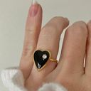 Black Heart & Rhinestone Gold Ring Onyx Obsidian Midnight Goth Classic Vintage Jewelry Photo 2