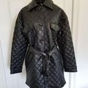 Topshop  Quinn Button Up Belted Faux Leather Quilted Black Jacket Womens Size 6 Photo 0