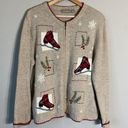 Croft & Barrow Vtg  Ice Skating Christmas Wool Angora Full Zip Sweater Women's L Photo 3