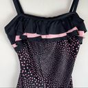 NWT Vintage Robby Len Y2K Polka Dot Ruffle One Piece Swimsuit Sz 14 Pin Up Style Black Photo 4