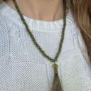 American Vintage Vintage “Ophelie” Green Crystal Tassel Feather Necklace Olive Emerald Rhinestone Photo 9