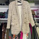 ZARA cream open front gold button tweed long sleeve blazer jacket XS Photo 14