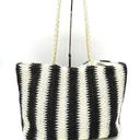 Bueno  Tote Bag Large Woven Straw Black Cream Beachy Boho Travel Summer Festival Photo 1