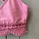 Carbon 38  Crochet Banded Macrame Pink Barbie Cropped Sports Bra Small Athletic Photo 6