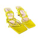 Karen Millen  Leather Ankle Tie Heeled Sandal Lime Green Yellow Neon Square Toe Photo 4