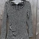 Max Studio  Womens Top Medium Black White Striped Textured Ruched Long‎ Sleeve Photo 4