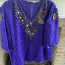 Scala VINTAGE 1980’s  Beaded Sequined Evening Blouse XL w/shoulder pads Photo 1